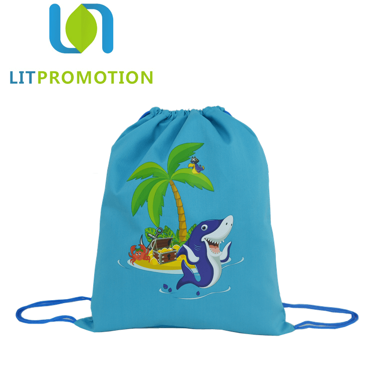 2017 cheap custom fabric printed kids gym canvas cotton drawstring bag wholesale