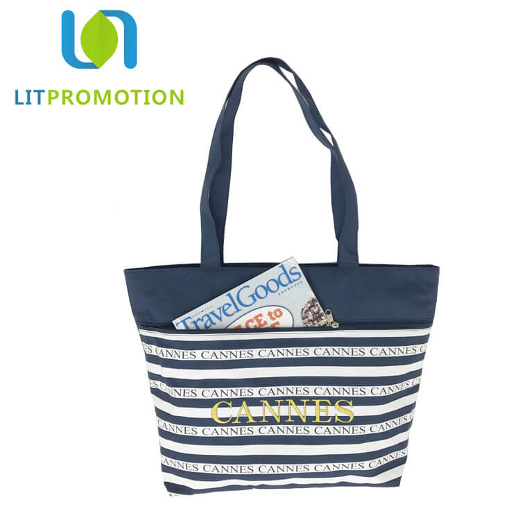 2017 new design blue white striped city name souvenir beach bag