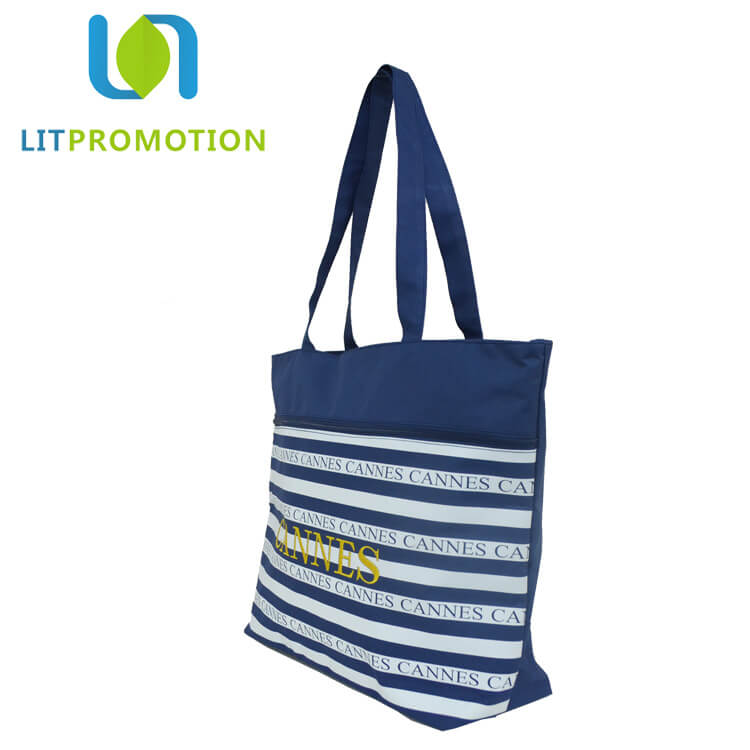 2017 new design blue white striped city name souvenir beach bag